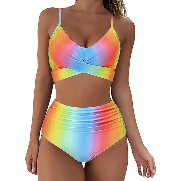 Naisten käärittävä bikinitop ja push up -uimashortsit, korkeavyötäröinen 2-osainen uimapuku