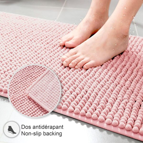 Halkfri Chenille Badrumsmatta Superabsorberande och Maskintvättbar för Badrum, Dusch, Badkar eller som Toalettmatta Rosa - 40x60 cm