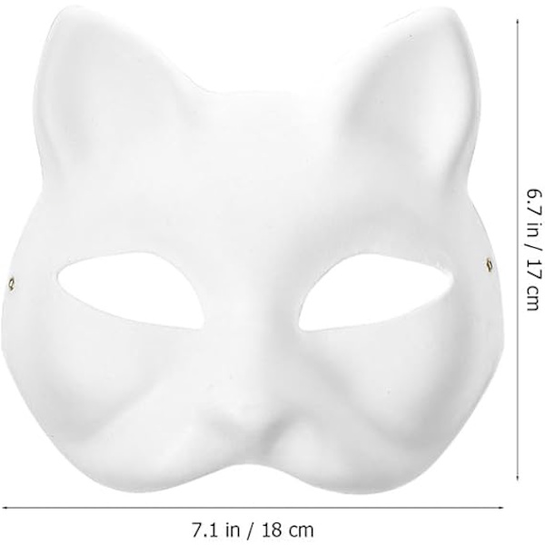 30 stk. Hvid katte maske Hvid ræv masker Dyr Halv ansigtsmaske Maske Papir Umalet Blank DIY Halloween maske Til Maskerade Cosplay fest [L] 30pcs