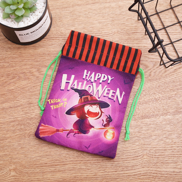 Uusi Halloween-koriste, kuitukangas, nyörillä suljettava karkkipussi, lahjapussi, lasten aavefestivaali, kannettava kurpitsapussi D 20*14cm