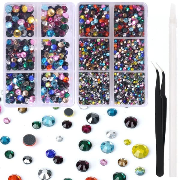 Hotfix Rhinestones, Glas Flad Bagside, Varmeaktiveret, 6.600 Stykker, 5 Størrelser, Assorterede Farver Til DIY Håndværk Og Tilbehør