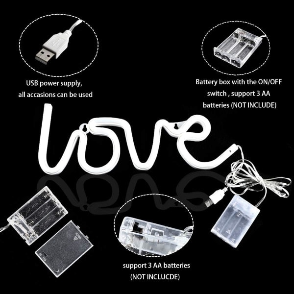 IC Neonlys-Neonlamper til soveværelset USB eller batterivæg Neonlamper Led indendørs neonlamper Love USB