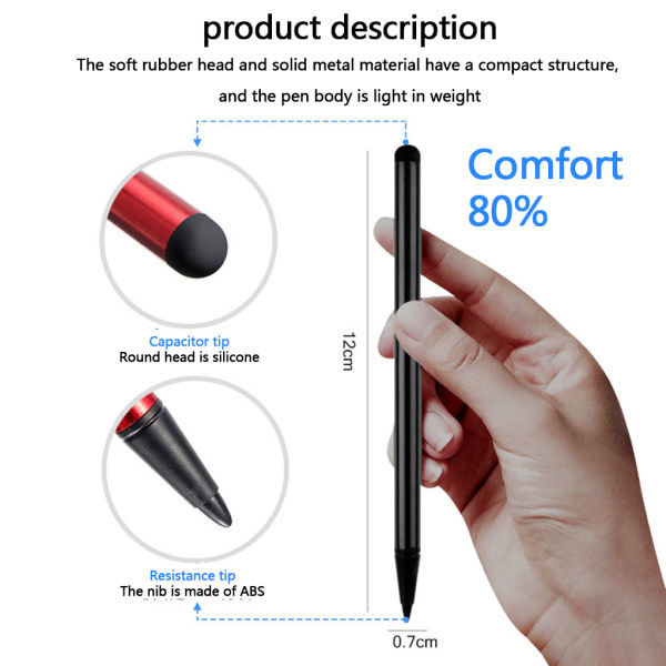 Høysensitiv fiberspiss Kapasitiv Resistiv Stylus Universal pekeskjermpenn med doble spisser for alle nettbrett og mobiltelefoner
