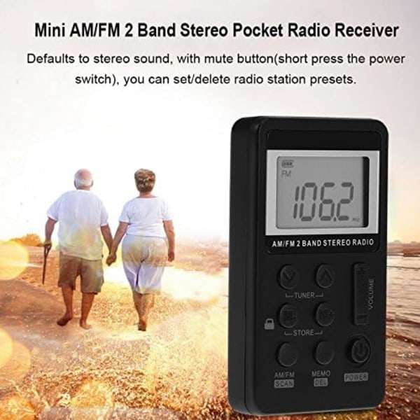IC AM/FM Lommeradio, Bærbar Digital Tuning Stereo Walkman Radio med oppladbart batteri, LCD-skjerm og hodetelefoner