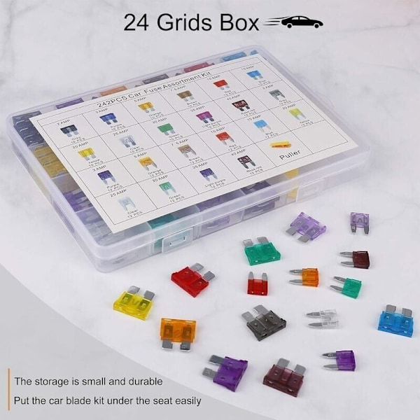 Bil Säkring Auto Mini Säkringar Blandat Kit 2A 3A 5A 7.5A 10A 15A 20A 25A 30A 35A 40A med Clip Förvaringslåda 242 st, av DEBUNS