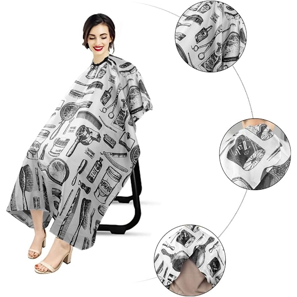 Frisørkjole Barber Cape, Klippekapper, Full Length Vanntett Frisør Frisør Cape for Hårstyling, Klipp og Farger White