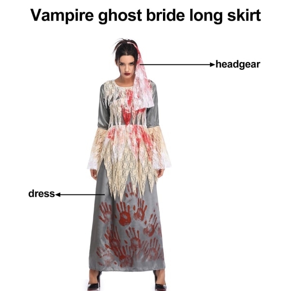 IC Halloween vampyr spøgelsesbrud lang kjole performance tøj. Hvid L