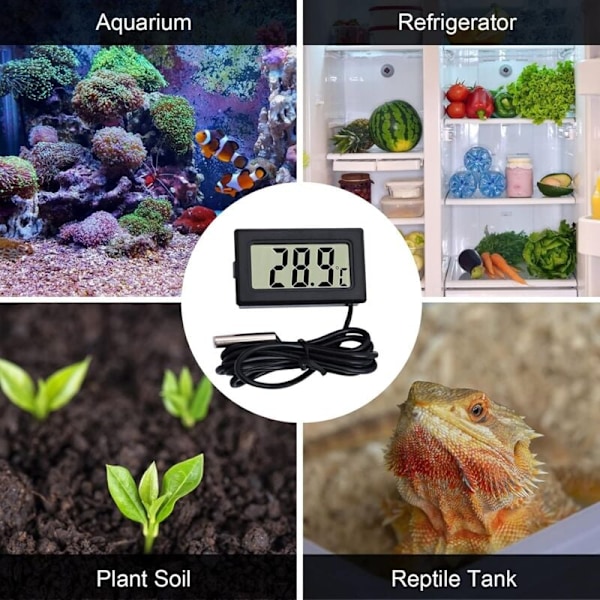 Mini Termometer Digital LCD Termometer Temperaturmätare med Extern Sond för Bil/Kylskåp/Akvarium/Fisktank/Rum (3st Svart)