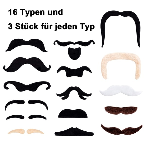 IC Mustasch selvklæbende 48 falske skæg til at lime Schnauzer Fake 48stk