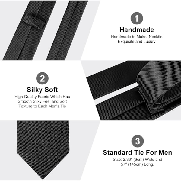 Klassiska enfärgade slipsar i satin för män, premium enfärgade slipsar för män, formella svarta slipsar för män, slipsar för affärsbröllop, fest, arbete, 8 cm Black-Polyester Thread