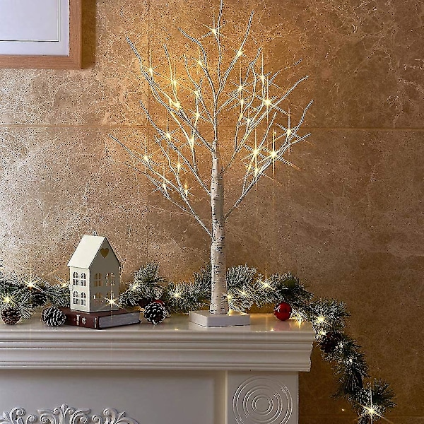 24 2ft 24lt Lighted Birch Tree Battery Powered Timer Warm White Led Artificial Branch Tree For Home Party Festival Wedding Decor, 2ft Table Tree Lamp