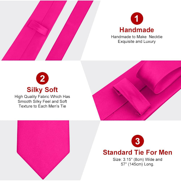 Klassisk enfärgad slips i satin för män, premium enfärgad slips för män, formell svart slips för män, slips för affärsbröllop, fest, arbete, 8 cm Light pink red