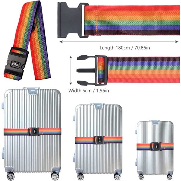 Resväska rem, 4-delad bagagebälte, Resväska bälte bagagebälte set, Kors bagage rem, Justerbar resväska rem, Spänne rem, Resväska rem rainbow my Password-4