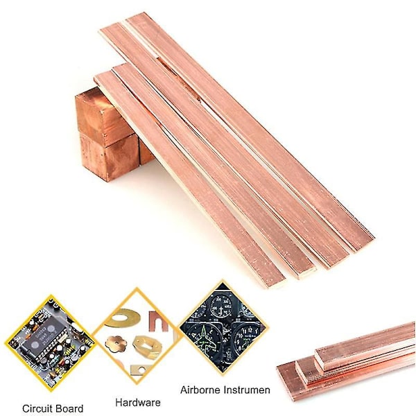 1 kpl T2 Metalli Tanko Punainen Kupari Litteä Tanko Nauha 99.95% Puhdas Kuparilevy Paksuus 1/1.5/2/3/4/5mm*15mm*250mm