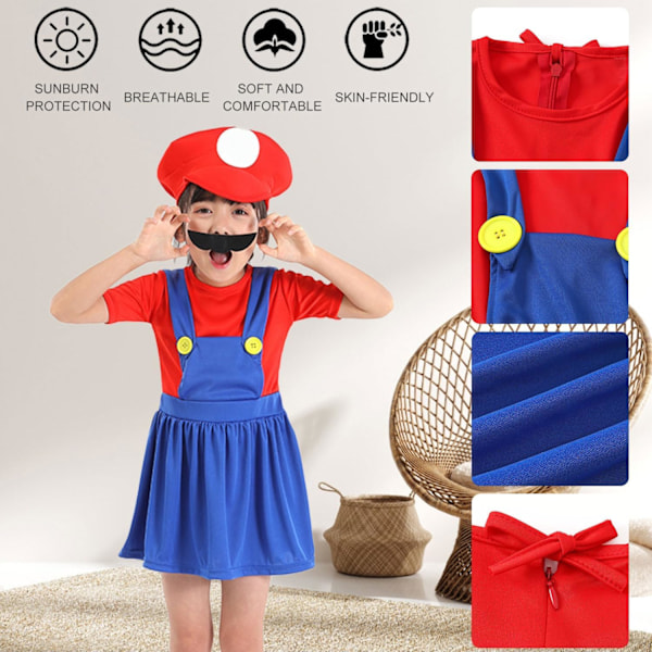 Luigi-dräktset, Luigi-dräkt, Bros, Maskeraddräkt, Kvinnor, Män, Outfit för jul, karneval, maskerad Baby girls red L