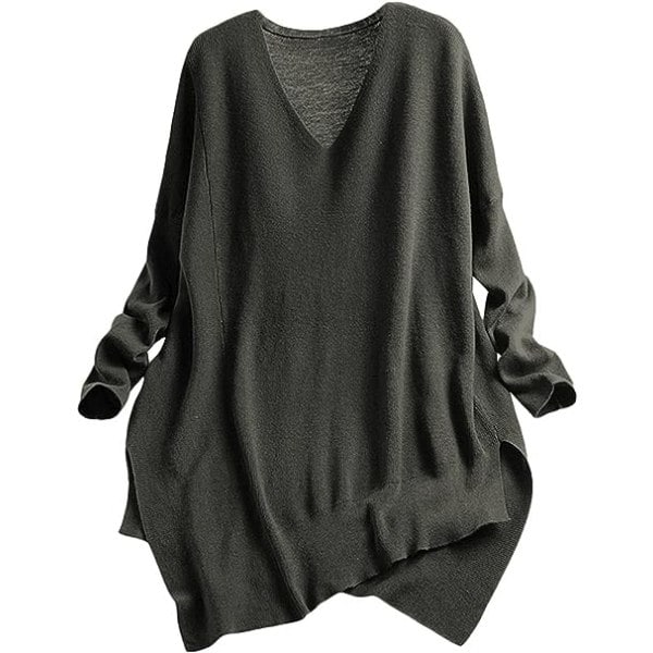 IC Kvinder Casual Løs Trøje V-hals Strikket Sweater Toppe med Asymmetrisk Kant YP0