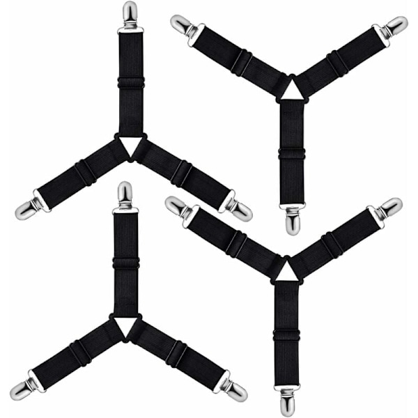 Justerbar Triangel Dra-på-lakan Hållare, Lakan Spännband för Sängkläder, Lakan, Strykbräda, Madrass, Soffa (Svart, 4-pack)