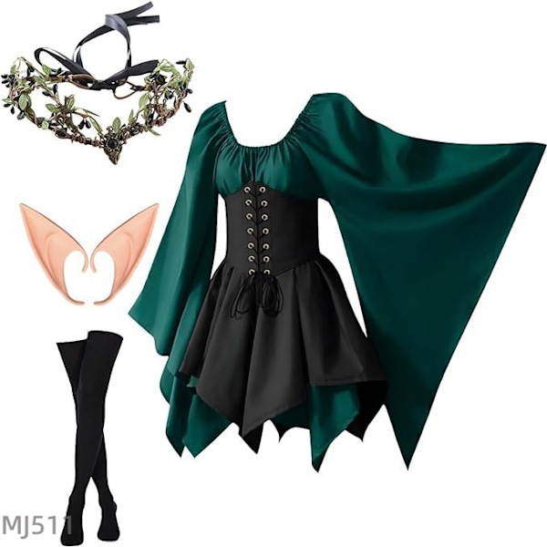 Halloween Vampyr Kostume Kvinder Halloween Victorian Middelalder Kjole Kvinder Full set A S