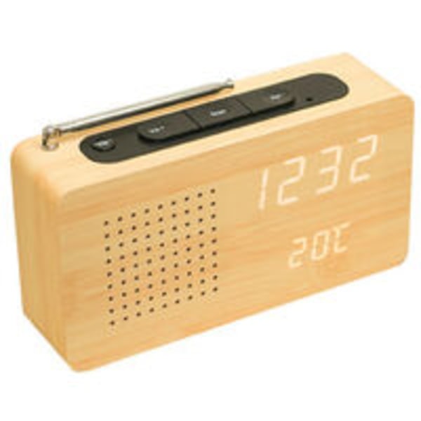 IC Retro sängklockradio i trä med hög upplösning, klockradio i trä med stor skärm, digital display, klockradio