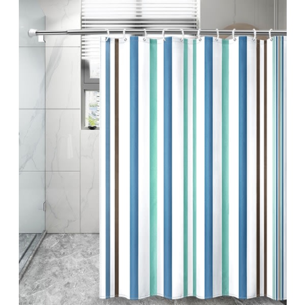 180 x 200 cm duschdraperi med 12 krokar Snabbtorkande (blå ränder)