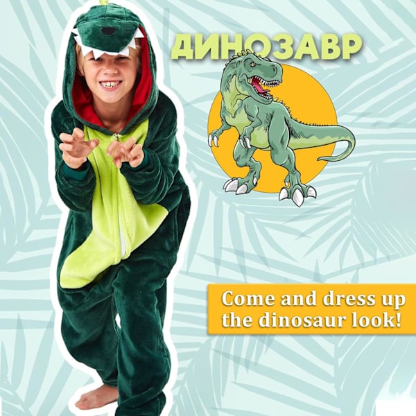 Dinosaurusasu puku lapsille, onesie, dinosaurus pyjama, dinosaurus jumpsuit lapsille, eläinpuku lapsille karnevaaliin halloweeniin, cosplay Dinosaurs-green 110