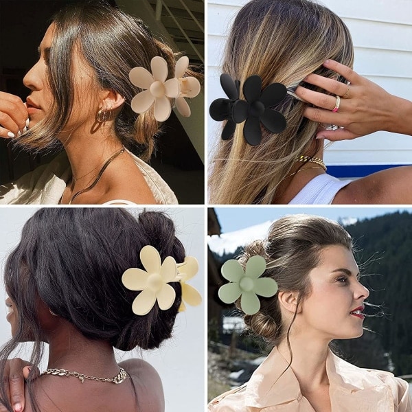 Hårklipp, 6 matte blomsterhårklipp, 6 farger
