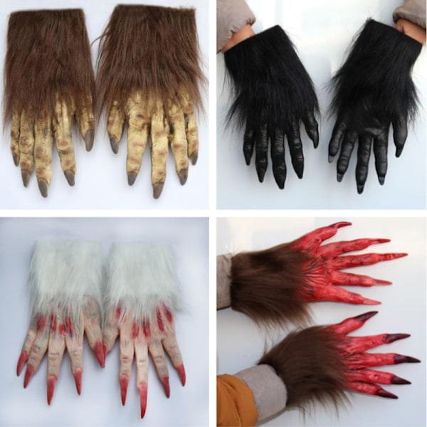 Grinch-handskar, nya fest-cosplay vargklo-handskar, jul-COS-handskar, rekvisita, rolig utklädnad MJ51 White fur gloves One Size