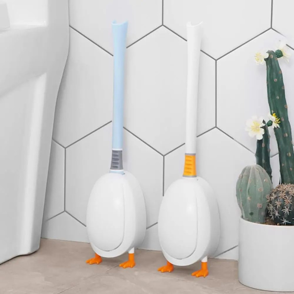 Sukellusankka-wc-harja söpöllä ankanmuotoisella ilmanvaihtoaukkopohjaisella 360° pyöreällä silikonisilla hankausharjalla wc-pää, harja (valkoinen) Vitt och blått