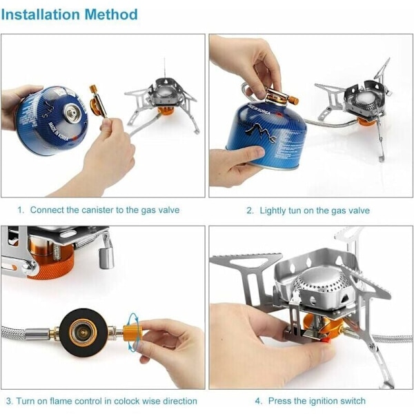 Camping Stove, Bærbar 3500W Sammenleggbar Gasskomfyr Vindtett Gassbrenner med Tenningsknapp for Fotturer/Utendørs/Piknik/BBQ/Ryggsekktur/Trekking, DEBUNS