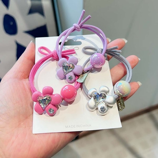 IC Trendiga Hjerte Blomst Rhinestone Elastiske Hårbånd for Jenter e F Rose rød