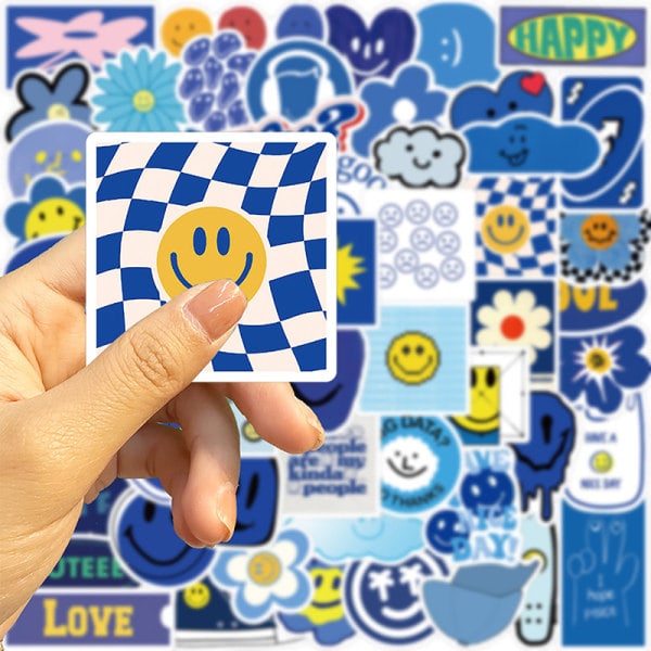 IC 59 st/set Blå Smiley Stickers Tecknade Graffiti Stickers DIY Lug