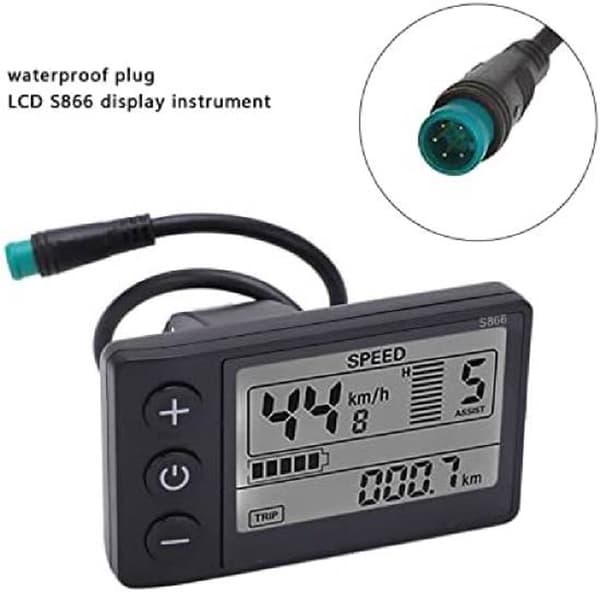 S866/S900 Elcykel LCD-display, Multifunktionshastighedsmåler, Baggrundsbelyst ABS Vandtæt, 24V/36V/48V Til E-cykler, 22,2 mm Styr