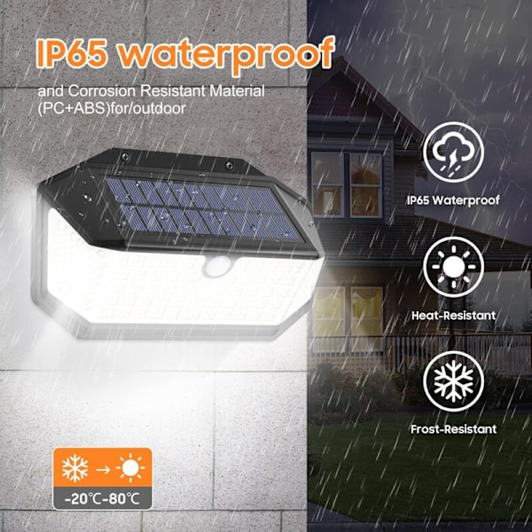266 LED Solarlampor Utomhus, 3 Lägen Solarlampor Utomhus, Solar Utomhusbelysning, 220° & IP65 Solarlampor Utomhus Rörelsesensor [2 Stycken]