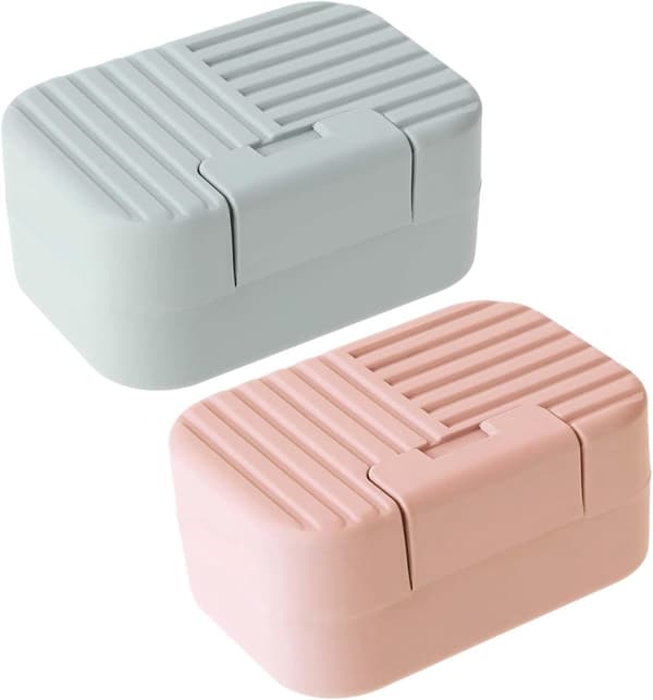 Resetui för tvål, 2-pack, läckagesäkra kompakta tvålhållare i plast med lock för resor och camping, 4,2 x 2,9 x 1,85 tum