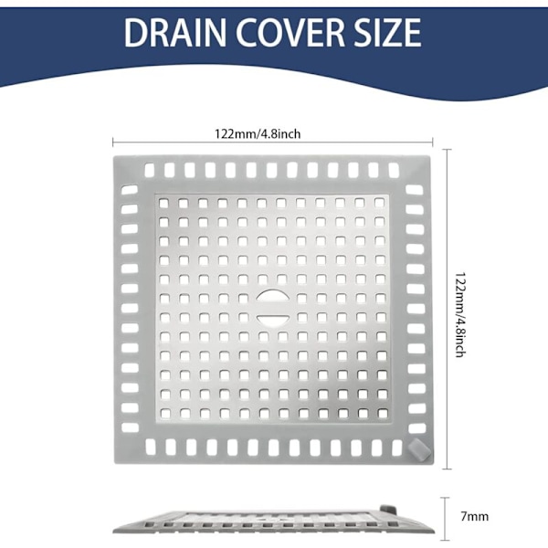 Hårfanger til brusebad 12,2 x 12,2 cm Sølv Rustfrit Stål Firkantet Køkkenvask Filter Anti-tilstopningsvask Gitter til Badeværelse Brusebad, til Badeværelse og Køkken