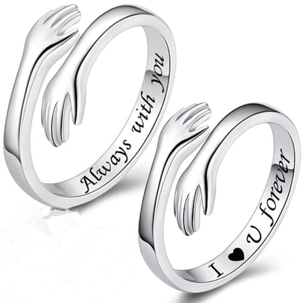 S925 Sterling Silver Hug Ring för kvinnor tonårsflickor justerbar Ri