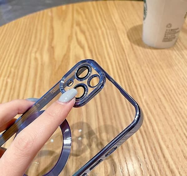 Transparent Magnetiskt Telefonskal för iPhone 14 13 12 11 Mini Pro Max Plus med MagSafe Blu Blue iPhone 12 Pro