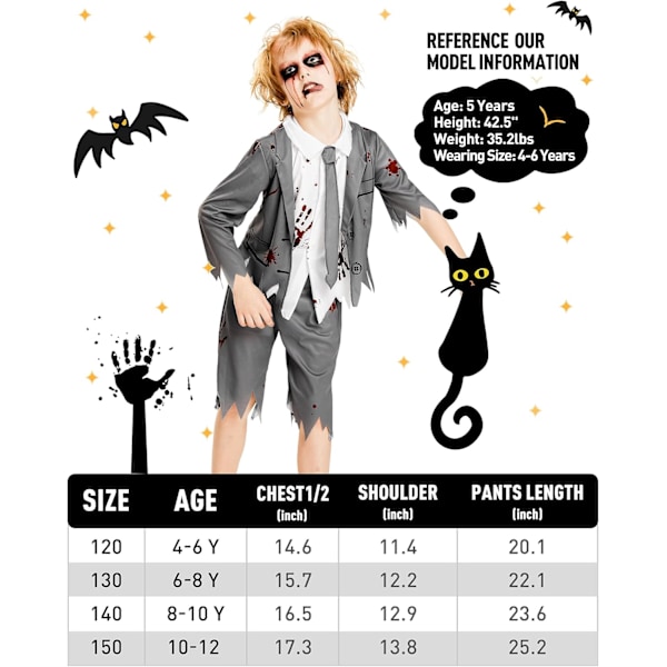 Zombie-studenterkostume til børn Halloween skræmmende studentertemafest outfit 3-10 år Flicka 4-6 Jahre