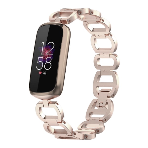 Sportband för Fitbit-Luxe för Smart Watch Slitstark metallremsbyte Armband Snabbkoppling Tillbehör Champagne guld