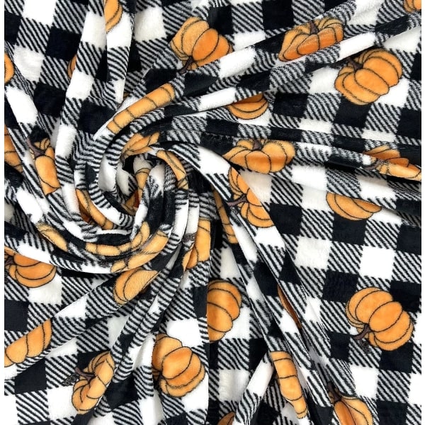 IC Fleecepledd for hjemmeinnredning til Halloween: Svart og hvit gingham-rute med gresskardesign på myk fløyelspledd, størrelse: 60\" x 50\"