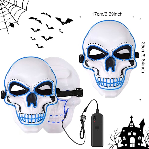 Halloween LED-naamio, LED-luurankonaamio, LED-puhdistusnaamiot, kauhunaamio, halloween-naamio, karnevaaliin, halloweeniin, cosplayhin ja juhliin Blue
