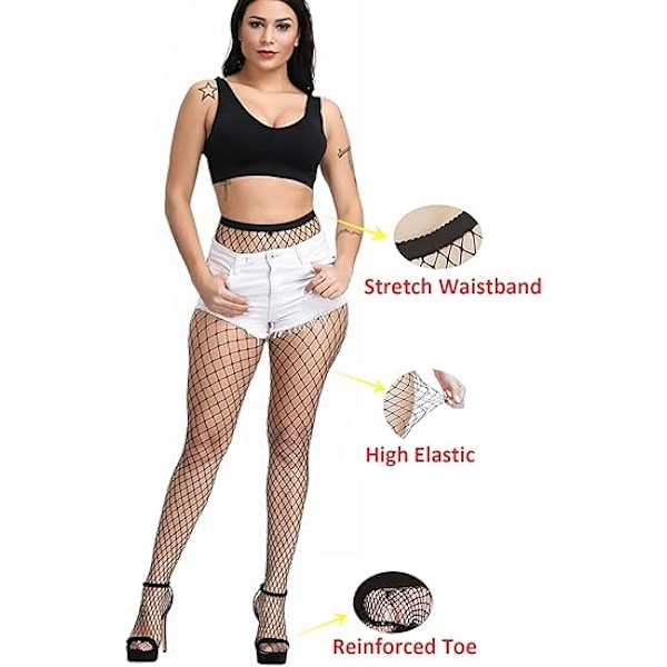 4-pak Plus Size Fishnet Strømper, Svarte Fishnet Strømpebukser Lårhøye Strømper