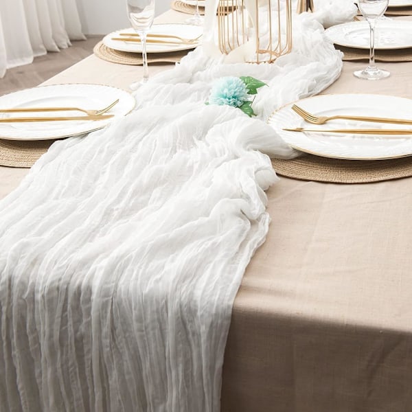 Valkoinen pöytäliina, 90 x 300 cm Boho-tyyli, Gaze-pöytäliina Bianco Runner da Tavola