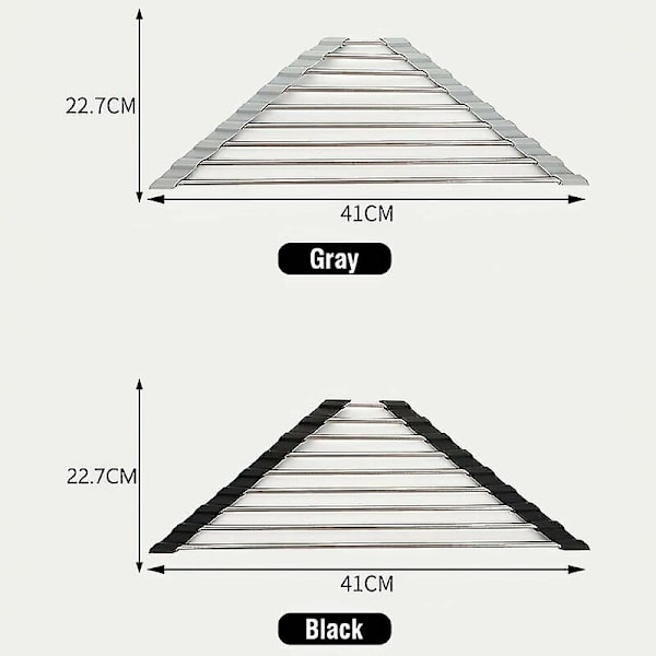 Sæt med 2 sammenklappelige trekantede rustfrit stål køkkenvask opvaskestativ grå