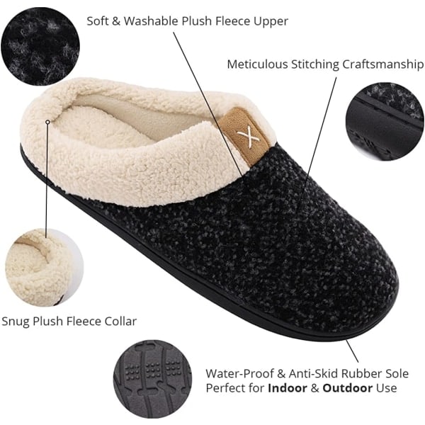 IC Herre Hjemmesko Memory Foam Fluffy Varme Skridsikre Hjemmesko Sort