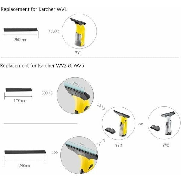 2 stk. 280 mm vinduesstøvsuger udskiftningsblade vinduesrenseblade gummiskraber tilbehør refill udskiftning til Karcher WV2 WV5
