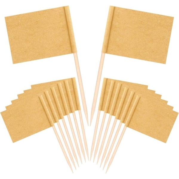 100 stk. Kraft Tannpirkerflagg, Brune Mini Matetiketter Flagg for Fest Cupcake Dekorasjon Ost Fruktsalat Etikett