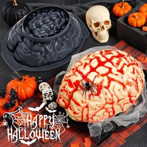 Bageform med hjerne og hjerte, 2-pak Halloween silikoneforme, stor bageform med støtte til Halloween-kage