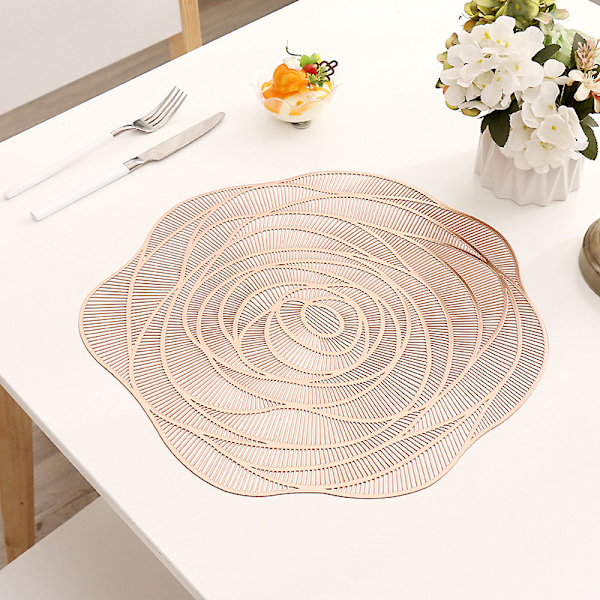 Rose blomster brikke isolasjonspute lett luksus varm stempling coaster myk dekorativ bordmatte fest tallerkenmatte Placemat 38cm Gold 2pcs