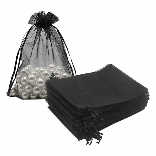100 st 12,7 x 17,8 cm svarta organza presentpåsar, nät